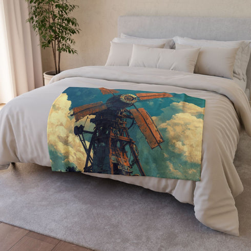 Mechanical Windmill Generating Gravity — 50×60 Plush Throw Blanket — 300 GSM Plush Coral Fleece Texture Close-Up