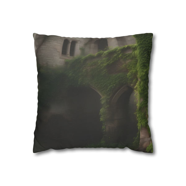 Medieval Castle Ruins Overgrown with Ivy Surr — 40×40 Cushion Cover — Front 40×40 cm Square Cushion View