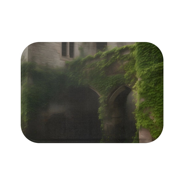 Medieval Castle Ruins Overgrown with Ivy Surr — 61×43 Memory Foam Bath Mat — Top-Down Velvet Microfibre Artwork View