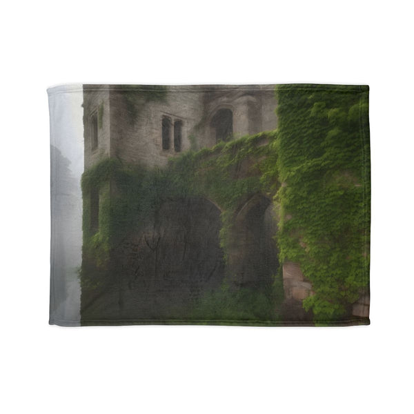 Medieval Castle Ruins Overgrown with Ivy Surr — 50×60 Plush Throw Blanket — Full Spread Plush Fleece Artwork View