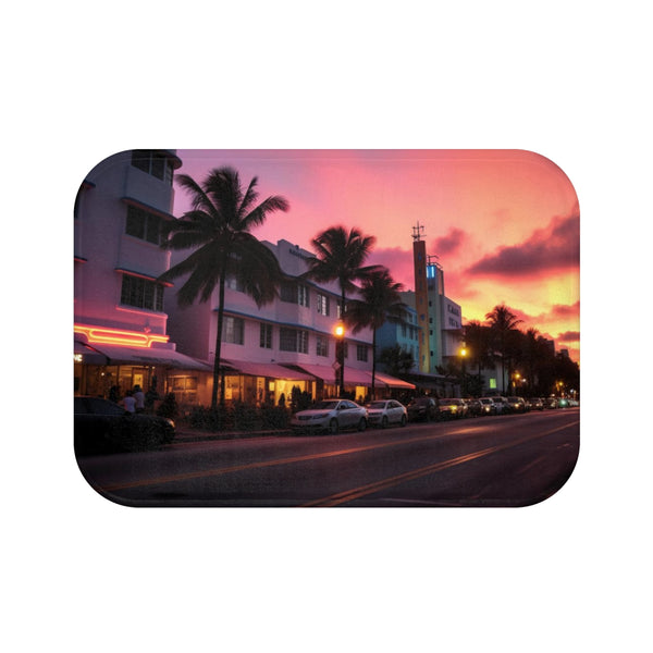 Miami Evening — Non-Slip Bath Mat — Top-Down Velvet Microfibre Artwork View
