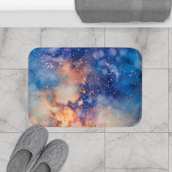 Milkyway Painting Nightsky — Memory Foam Bath Mat — Modern Bathroom Floor Lifestyle View