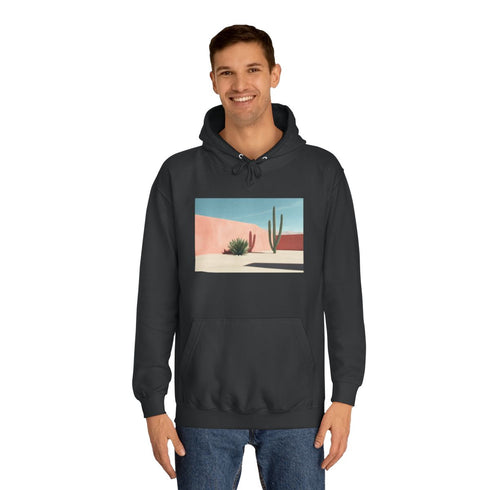 Minimal Desert Scene with Sharp Shadows Graphic Unisex College Hoodie - Lifestyle Model View