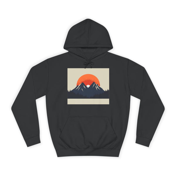 Minimalist Mountain Range & Rising Sun — Heavyweight Graphic Hoodie — Front Heavyweight Fleece Hoodie View