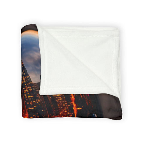 Mirror Helmet Reflecting City in Fire Plush Fleece Throw Blanket