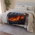 Mirror Helmet Reflecting City in Fire Plush Fleece Throw Blanket