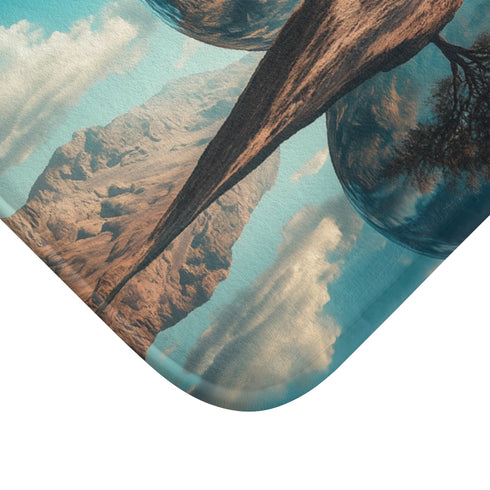 Mirror Planet Reflecting Earths Dreams — Memory Foam Bath Mat — Microfibre Texture Close-Up View