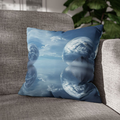 Mirror Sea Reflecting Alternate World — 40×40 Cushion Cover — Double-Sided Back & Concealed Zip Detail