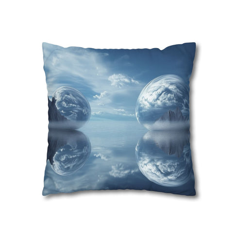 Mirror Sea Reflecting Alternate World — 40×40 Cushion Cover — Sofa & Living Room Lifestyle View