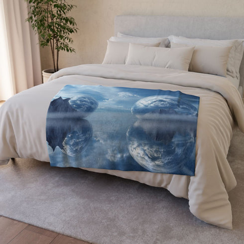 Mirror Sea Reflecting Alternate World Plush Fleece Throw Blanket