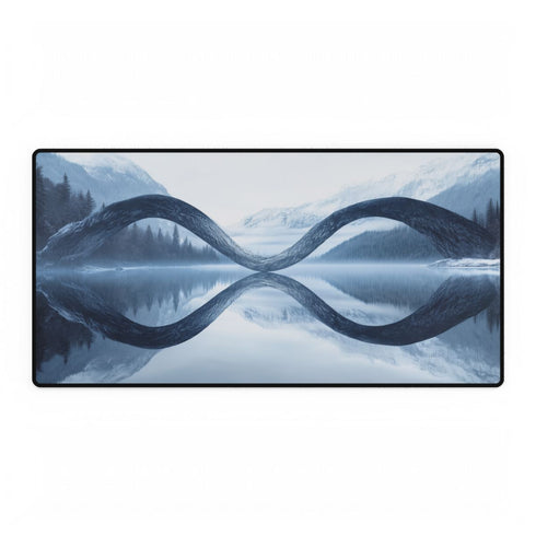 Mirrored River Bending into Infinity Loop — XL & XXL Desk Mat — Full Top-Down Artwork View