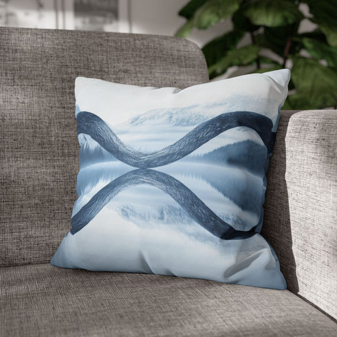 Mirrored River Bending into Infinity Loop — 40×40 Cushion Cover — Double-Sided Back & Concealed Zip Detail