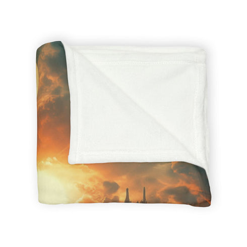Mirrored Sky with Two Identical Suns — 50×60 Plush Throw Blanket — Draped Over Sofa & Bed Lifestyle View