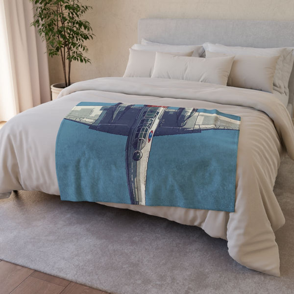 Retro 16-Bit Pixel Art Landscape (Edition II) — Plush Fleece Throw Blanket — Drape over Sofa & Bed Lifestyle View