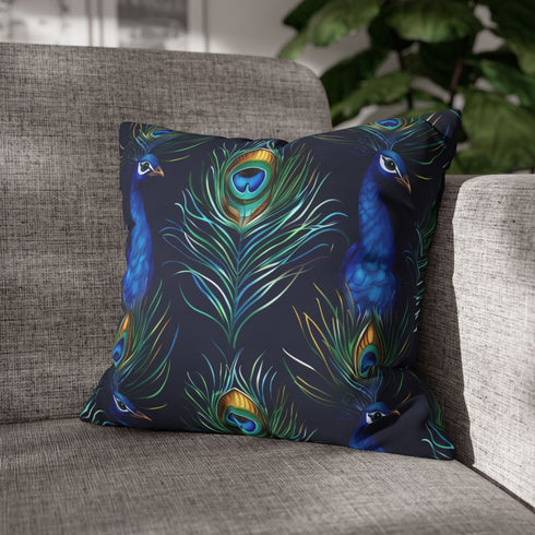 Emerald Peacock Feathers Luxe Seamless Square Cushion Cover - Product in Use Lifestyle View | Prints With Passion