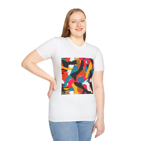 Modern Geometric Abstract Seamless Pattern — Graphic Cotton T-Shirt — Model Streetwear Fit View