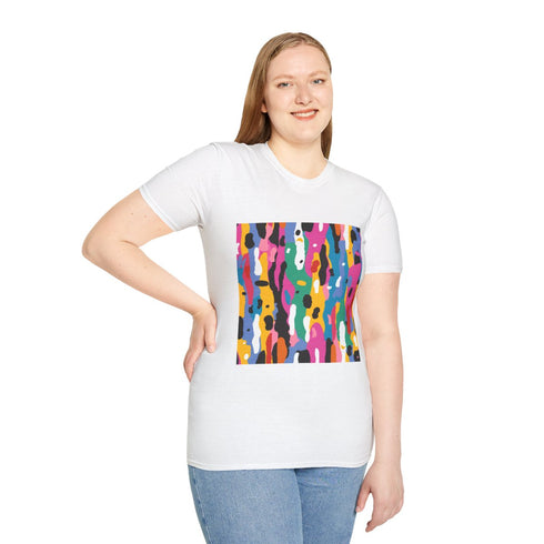 Bold Modern Geometric Seamless Pattern — Graphic Cotton T-Shirt — Model Streetwear Fit View