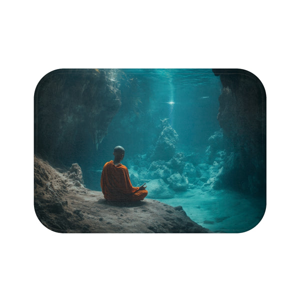 Monk Meditating in Underwater Cave (Edition II) — Memory Foam Bath Mat — Top-Down Memory Foam Bath Mat View