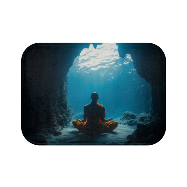 Monk Meditating in Underwater Cave (Edition IV) — Memory Foam Bath Mat — Top-Down Memory Foam Bath Mat View