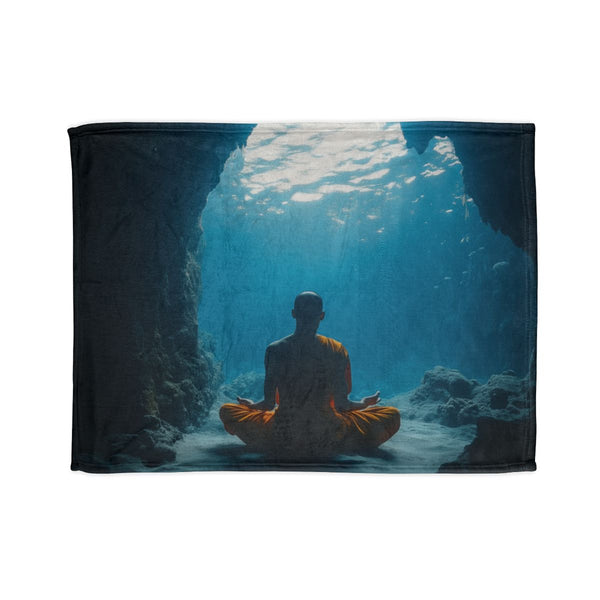 Monk Meditating in Underwater Cave (Edition IV) — Plush Fleece Throw Blanket — Full Spread Plush Fleece Artwork View