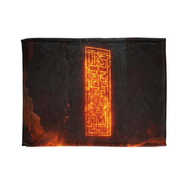 Monolith Glowing with Sacred Runes — Plush Fleece Throw Blanket — Full Spread Plush Fleece Artwork View