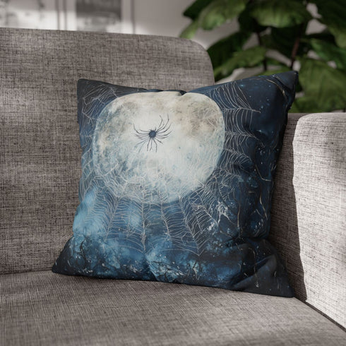 Moon Spider Weaving Web of Silver — Double-Sided Cushion Cover — Sofa & Armchair Living Room Lifestyle View