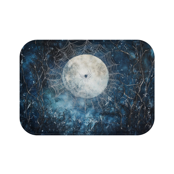Moon Spider Weaving Web of Silver — Memory Foam Bath Mat — Top-Down Memory Foam Bath Mat View