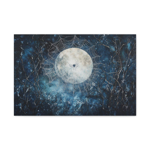 Moon Spider Weaving Web of Silver — 24×16 Canvas Wall Art — Front Gallery-Wrapped Canvas View