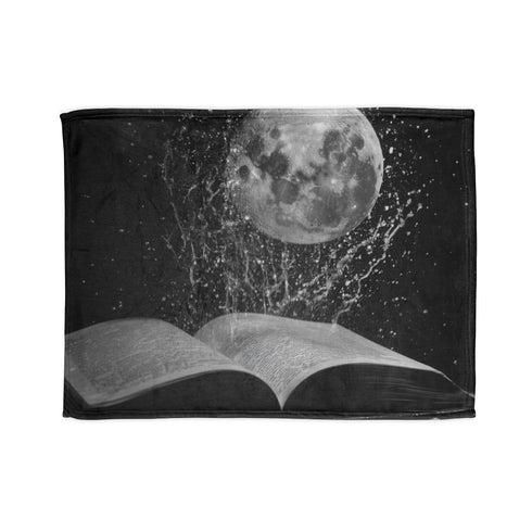 Moonlight Spilling from Open Book — 50×60 Plush Throw Blanket — Full Spread Plush Fleece Artwork View