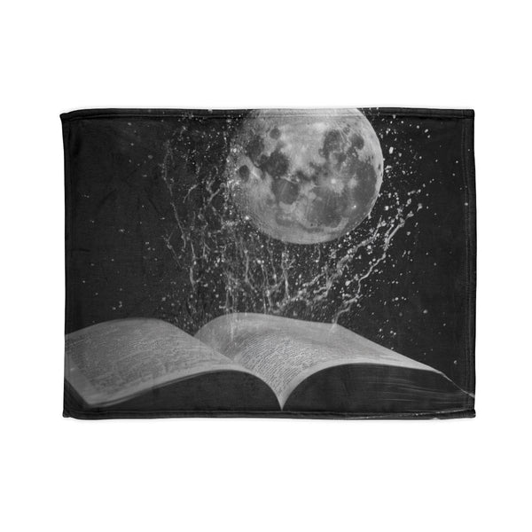 Moonlight Spilling from Open Book — Plush Fleece Throw Blanket — Full Spread Plush Fleece Artwork View