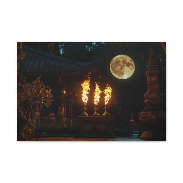 Moonlight Temple with Levitating Torches (Edition III) — 24×16 Canvas Wall Art — Front Gallery-Wrapped Canvas View