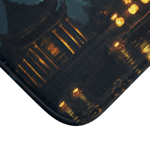 Moonlight Temple with Levitating Torches — Memory Foam Bath Mat — Microfibre Texture Close-Up View