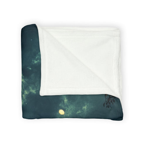 Moonlight Temple with Levitating Torches — 50×60 Plush Throw Blanket — Draped Over Sofa & Bed Lifestyle View