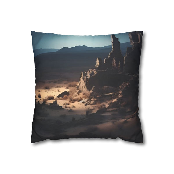 Moonlit Desert Mysterious Ruins Stars — 40×40 Cushion Cover — Front 40×40 cm Square Cushion View