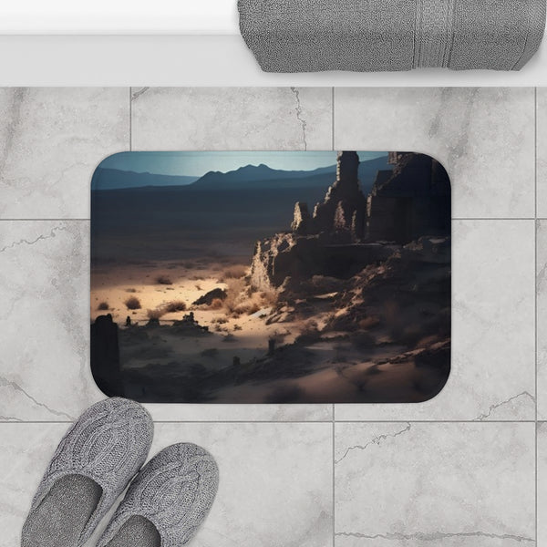 Moonlit Desert Mysterious Ruins Stars — 61×43 Memory Foam Bath Mat — Modern Bathroom Floor Lifestyle View