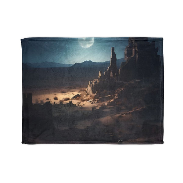 Moonlit Desert Mysterious Ruins Stars — 50×60 Plush Throw Blanket — Full Spread Plush Fleece Artwork View