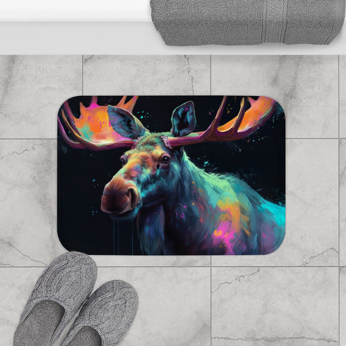 Moose Watercolor — Non-Slip Bath Mat — Bathroom Floor Lifestyle View