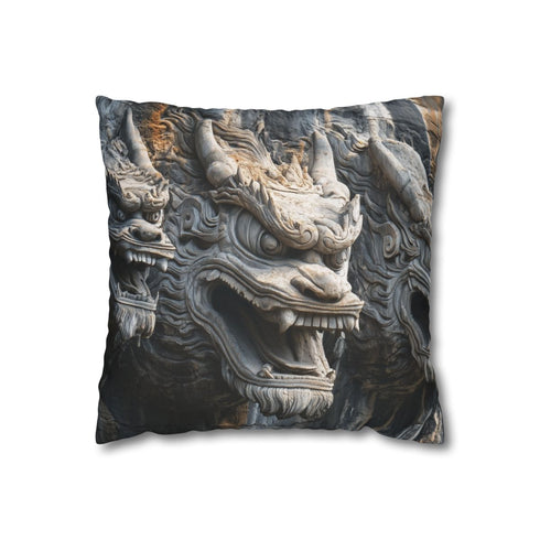 Mountain Carved with Dragon Faces — 40×40 Cushion Cover — Front 40×40 cm Square Cushion View