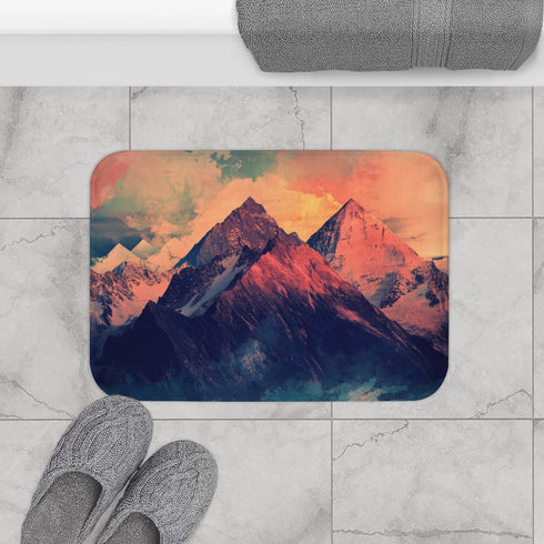 Mountain Grunge Abstract Artsy Geometric Luxury Memory Foam Bath Mat - Bathroom Lifestyle View