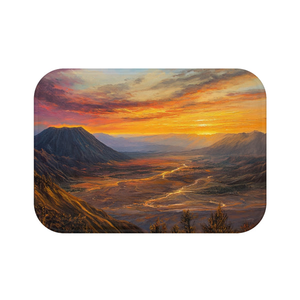 Mt Bromo Indonesia Fiery Heart of East Java Sunrise — 61×43 Memory Foam Bath Mat — Top-Down Velvet Microfibre Artwork View