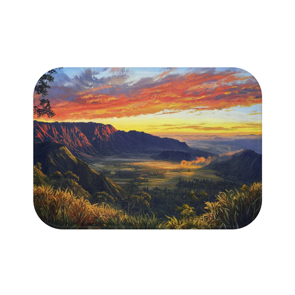 Mt Bromo Indonesia Fiery Heart of East Java Sunrise — 61×43 Memory Foam Bath Mat — Top-Down Velvet Microfibre Artwork View