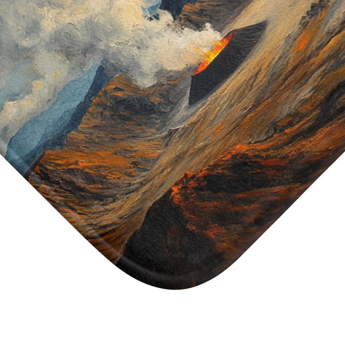 Mt Bromo Indonesia Fiery Heart of East Java Sunrise — 61×43 Memory Foam Bath Mat — Cushioned Memory Foam & Microfibre Close-U