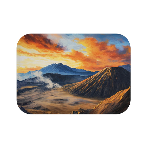 Mt Bromo Indonesia Fiery Heart of East Java Sunrise — 61×43 Memory Foam Bath Mat — Top-Down Velvet Microfibre Artwork View