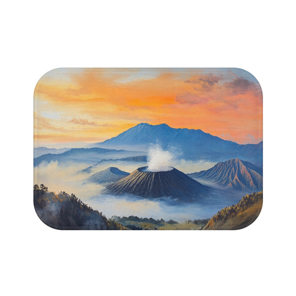 Mt Bromo Indonesia Fiery Heart of East Java Sunrise — 61×43 Memory Foam Bath Mat — Top-Down Velvet Microfibre Artwork View