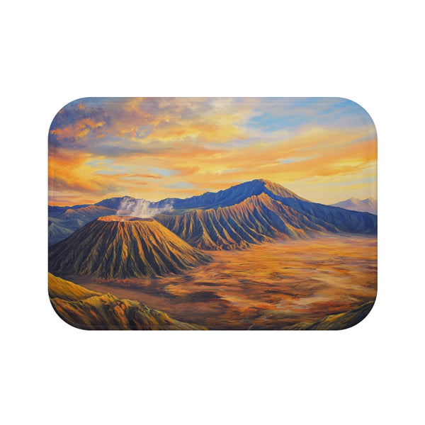 Mt Bromo Indonesia Fiery Heart of East Java Sunrise — Memory Foam Bath Mat — Top-Down Memory Foam Bath Mat View