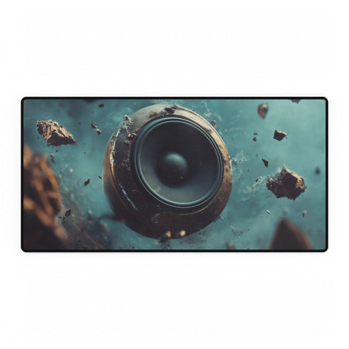 Music Waves Floating from Speaker Planet — XL & XXL Desk Mat — Full Top-Down Artwork View