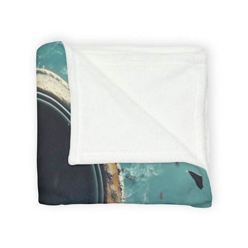 Music Floating from Cracked Speaker Planet — 50×60 Plush Throw Blanket — Draped Over Sofa & Bed Lifestyle View