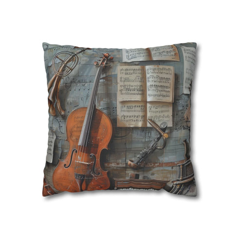 Music Notes and Instruments — Faux Suede Cushion Cover — Front 40×40 cm Square Cushion View
