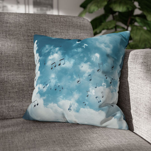 Music Notes Floating Through Clouds — Double-Sided Cushion Cover — Sofa & Armchair Living Room Lifestyle View
