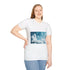 Music Notes Floating Through Clouds — Graphic Cotton T-Shirt — Model Streetwear Fit View